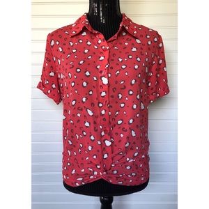 Anthropologie Twist Front Cheetah Button Down Top